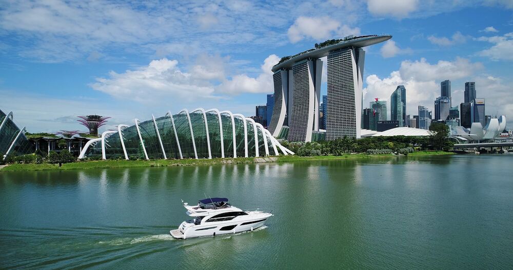 A yacht cruising on the Marina Bay, Singapore