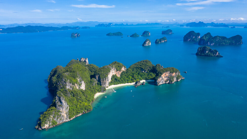 An aerial view of Krabi’s iconic limestone cliffs