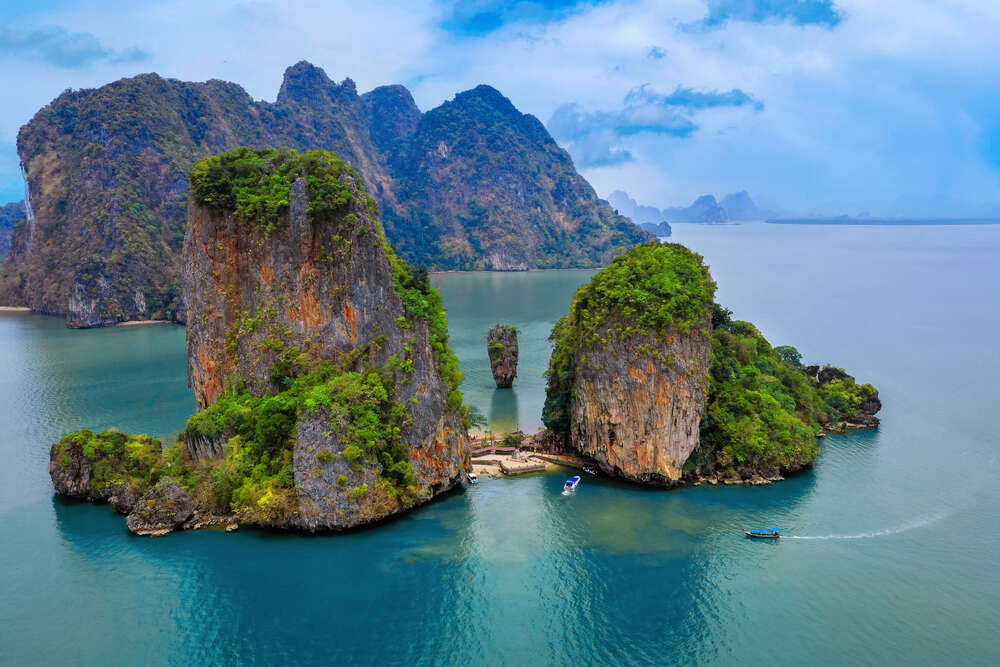 An aerial view of Phang Nga Bay’s limestone karsts 